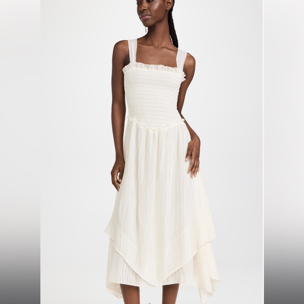 Ramy Brook Size XS Luella Ivory Pleated Chiffom Handkerchief Dress NWT
